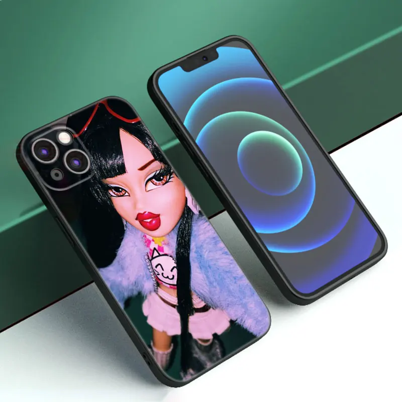 Cute Bratz Doll Phone Case For Apple iPhone 12 13 Mini 11 14 15 Pro Max 7 8 Plus X XR XS SE 2020 2022 Black Silicone Case