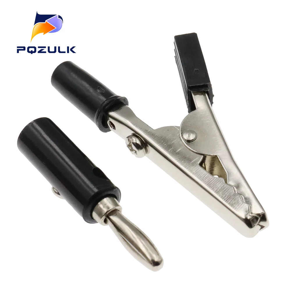5Set Insulated Crocodile clip Plastic Handle Cable Lead Test Charging Clamp Metal Crocodile Clamp Length 50mm+4MM Banana Plug