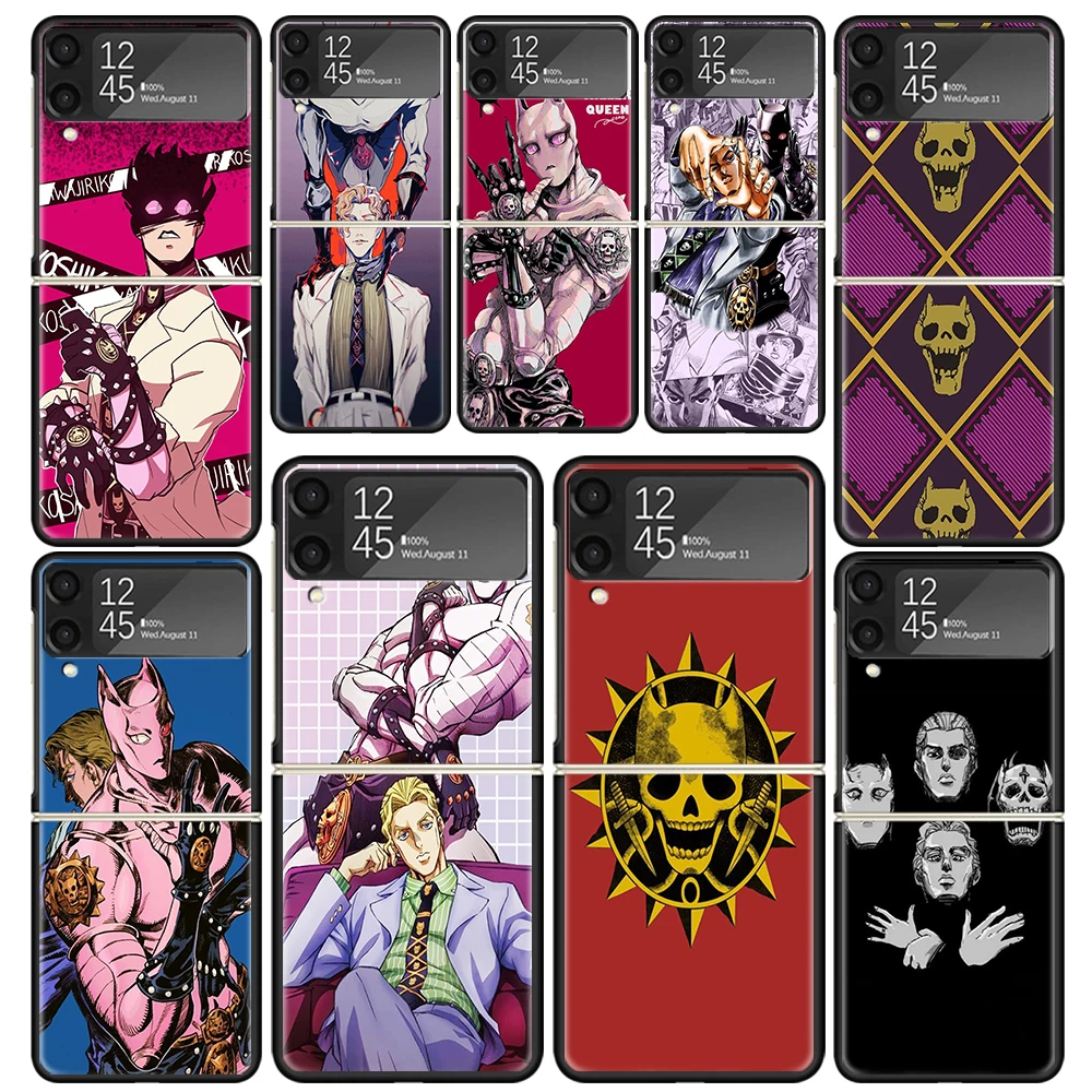 JoJo Adventure Killer Queen For Samsung Galaxy Z Flip 6 5 4 3 5G Black Phone Case Flip6 Flip5 Flip4 Flip3 Cover Shockproof Hard