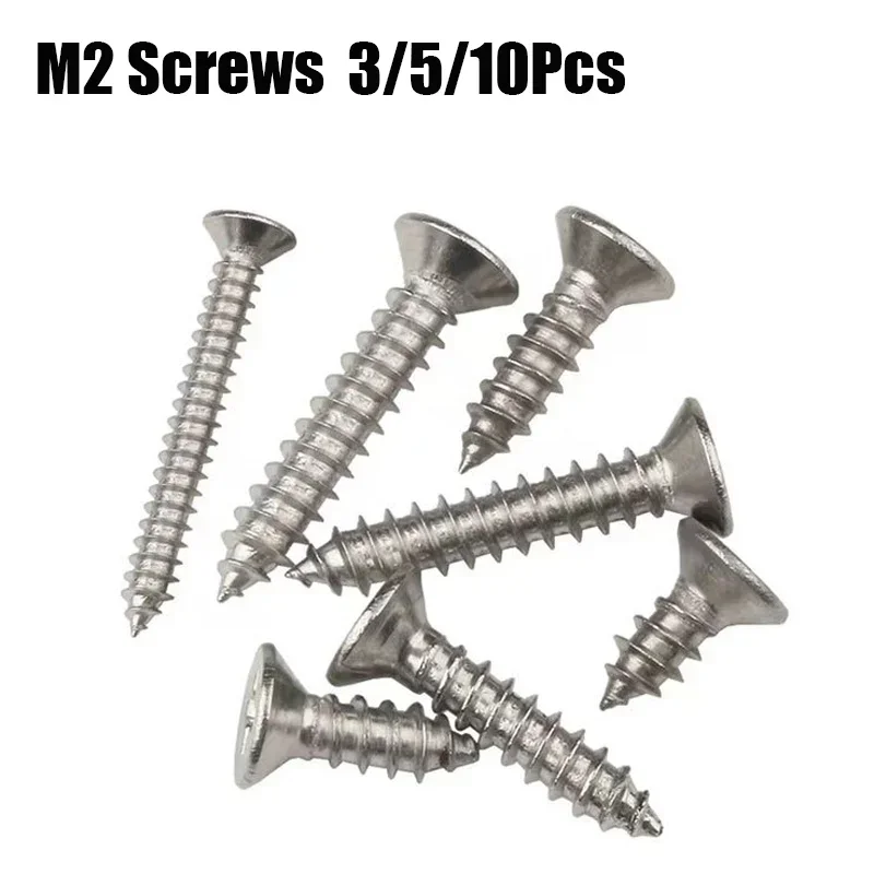 3/5/10Pcs 304Stainless Steel Self-Tapping Screws Set Flat Head Countersunk Self Tapping Screw Woodworking M2 Screws Nail Screw