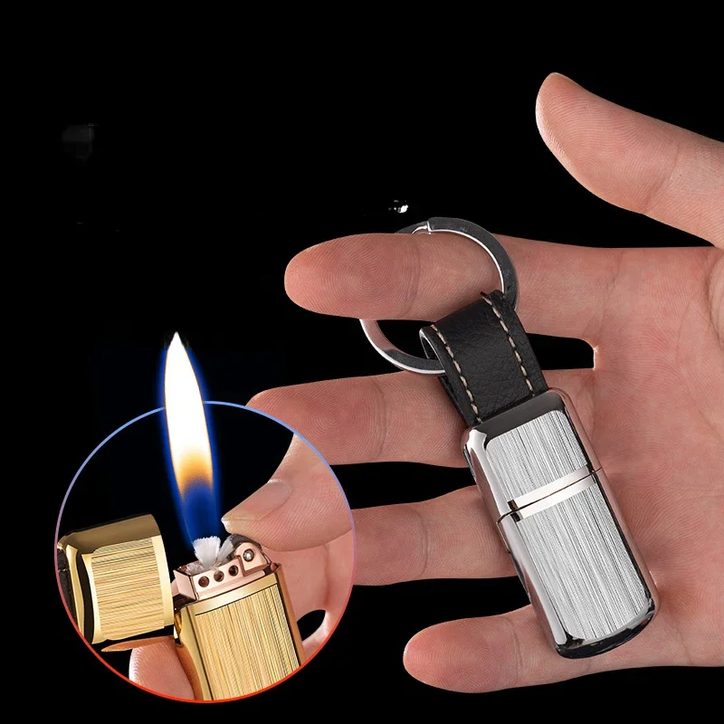 Metal Personalized Kerosene Grinding Wheel Open Flame Lighter Keychain Portable Outdoor Mini Multi-purpose Lighter