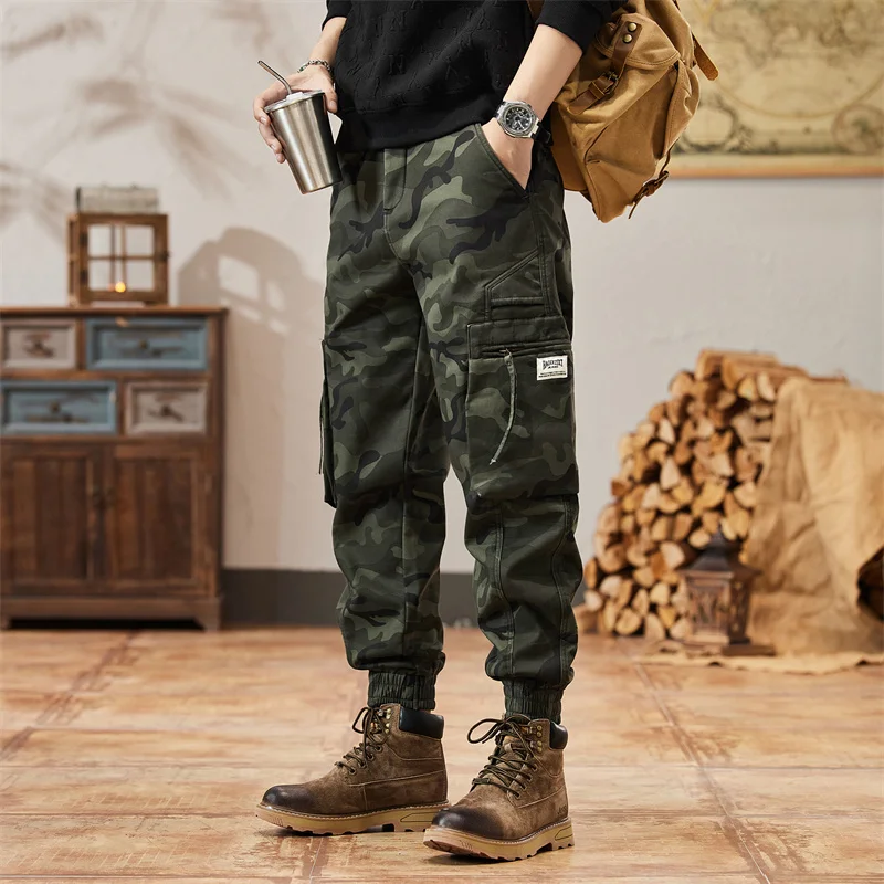 

Флисовые американские камуфляжные повседневные мульти-сумки, свободные застежки-молнии, длинные брюки для мужчин, осенние молодежные модные брендовые рабочие брюки для мужчин