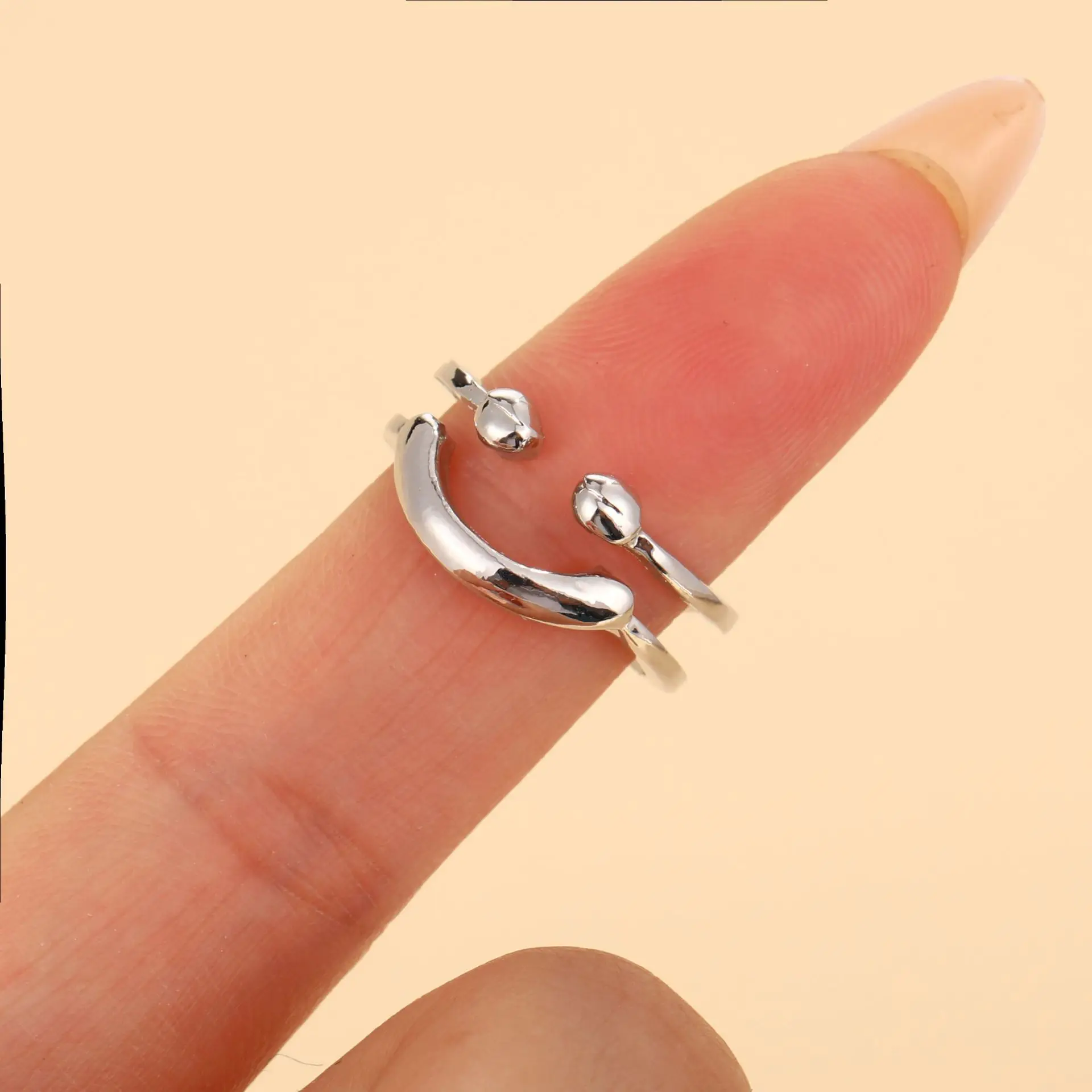 1Pcs New Ins Style Smiling Face Double Layered Open Ring for Women with Personalized and Niche Design Sense Handmade Decoration