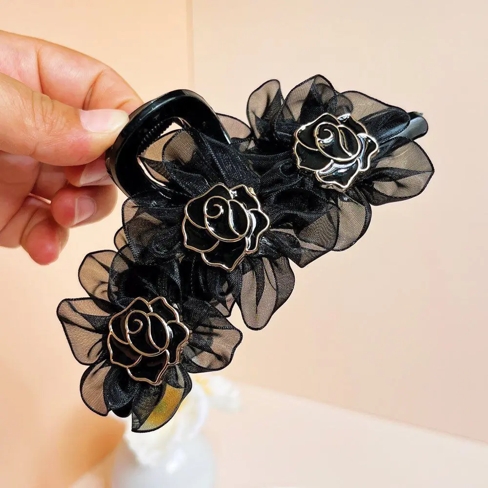 

New Western Style Women's Mesh Flower Grip Clip Shows Hair Volume Temperament Disc Hair Grip Clip Large Shark Clip Hair Ornament