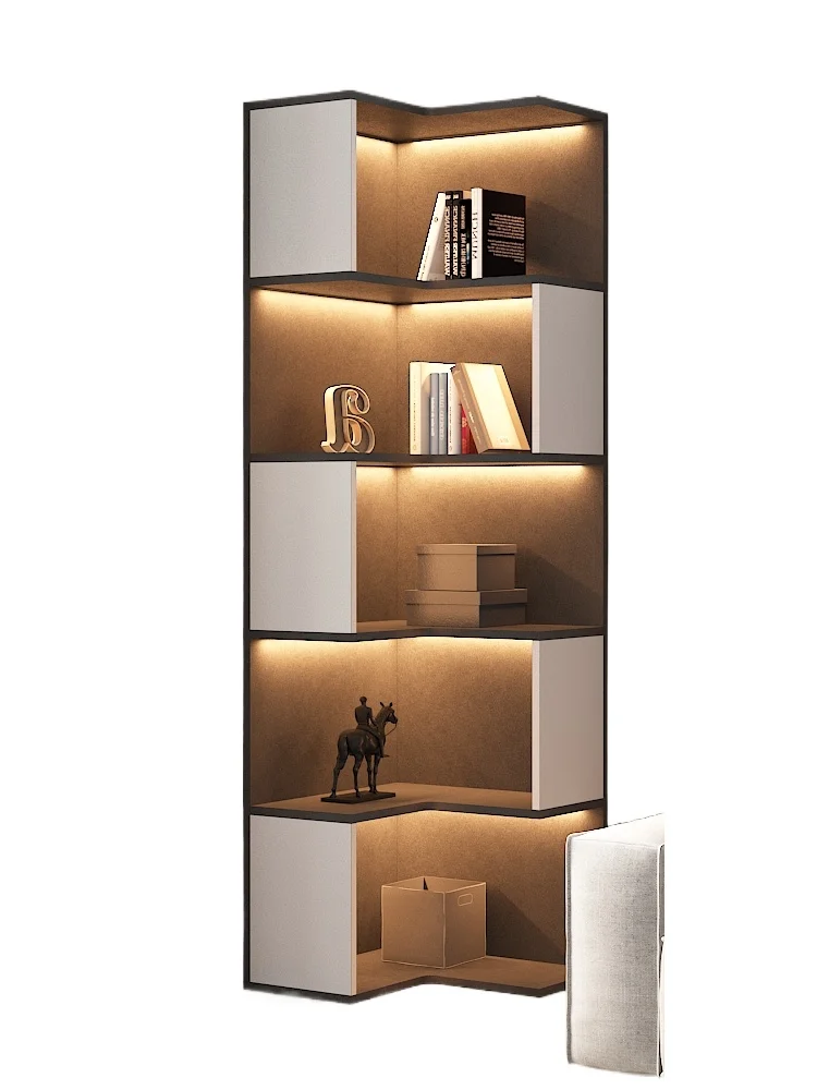 Light luxury corner living room corner cabinet, storage sofa bedroom bedside bookcase, corner bookshelf