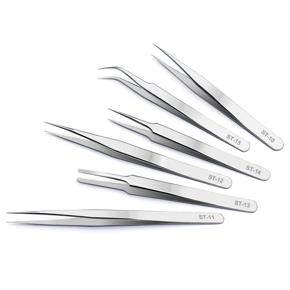 Anti-Static Stainless Steel Tweezers Precision Maintenance Industrial Repair ESD Curved Tool Home Working Model Making Hand Tool