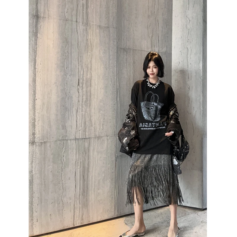 Mode 25 nouveauté été femmes décontracté ample taille haute a-ligne jupe gland désise mi-mollet bonne qualité jupes plissées T121