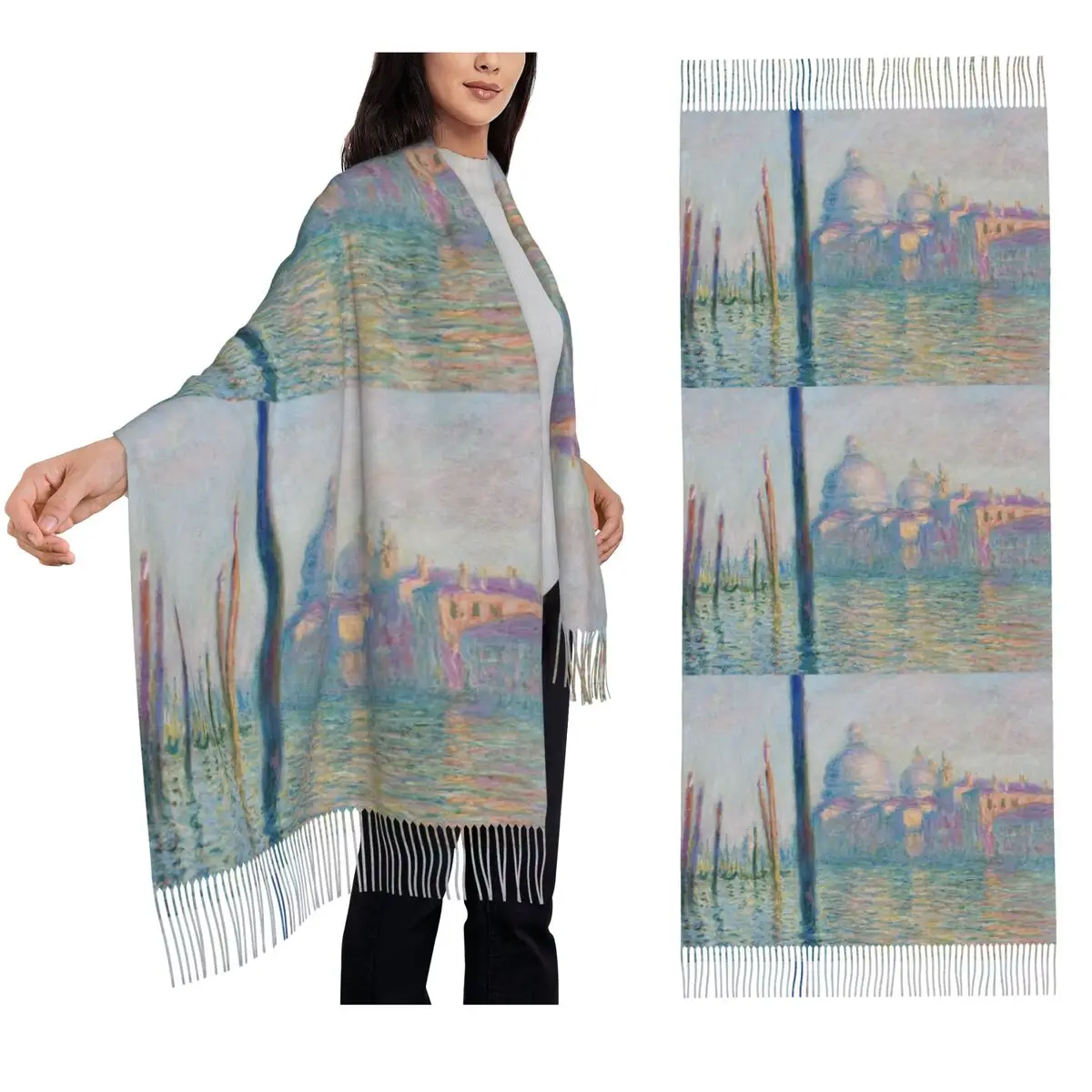 Grand Canal, Venedig – Claude Monet Schal, Quastenschals für Damen, weiche warme Tücher und Tücher, großer Herbst-Winter-Schal