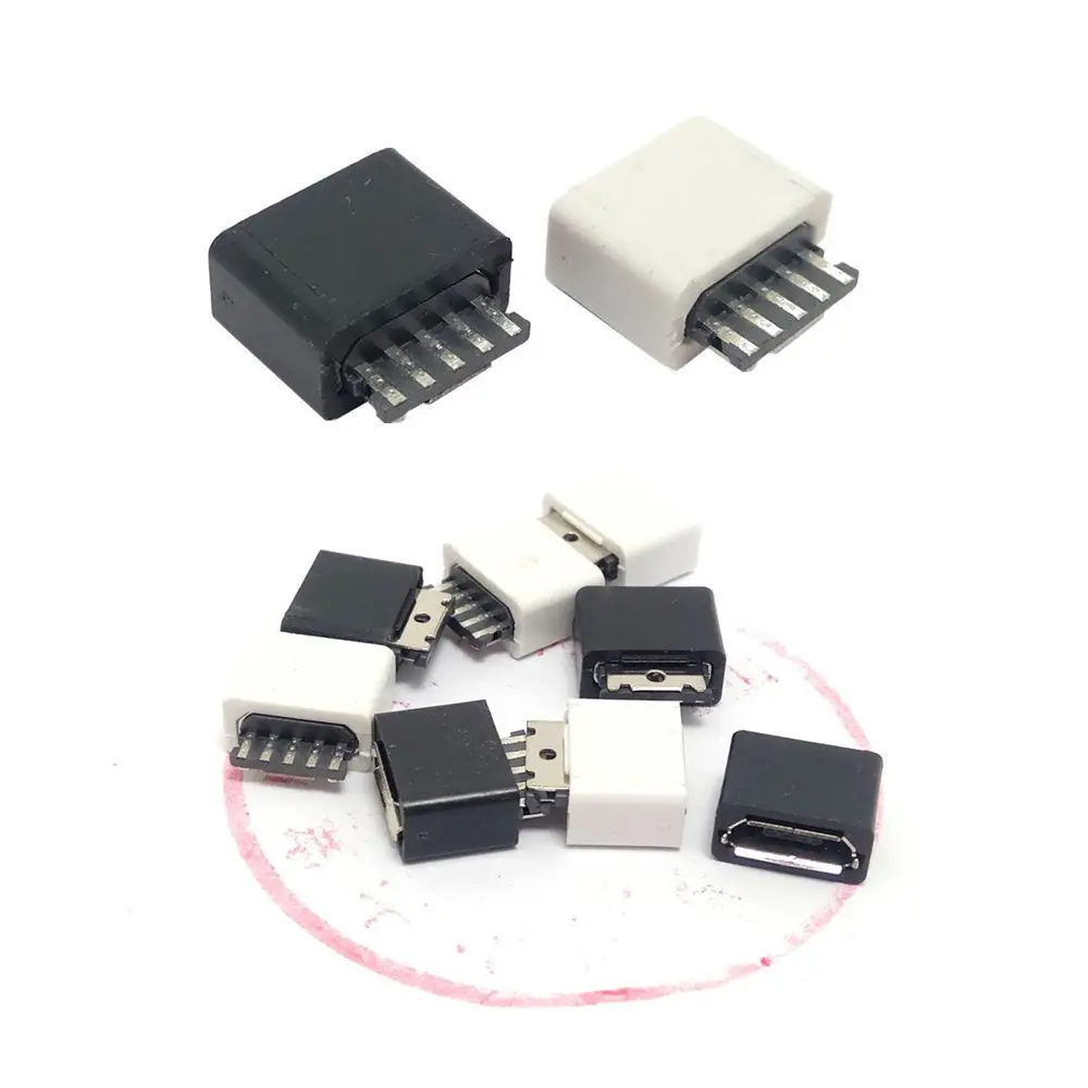 DIY Micro USB 2.0 B type Female 5 Pin Socket solder cable type Mounting Adapter Plug plastic shell10 sets per lot