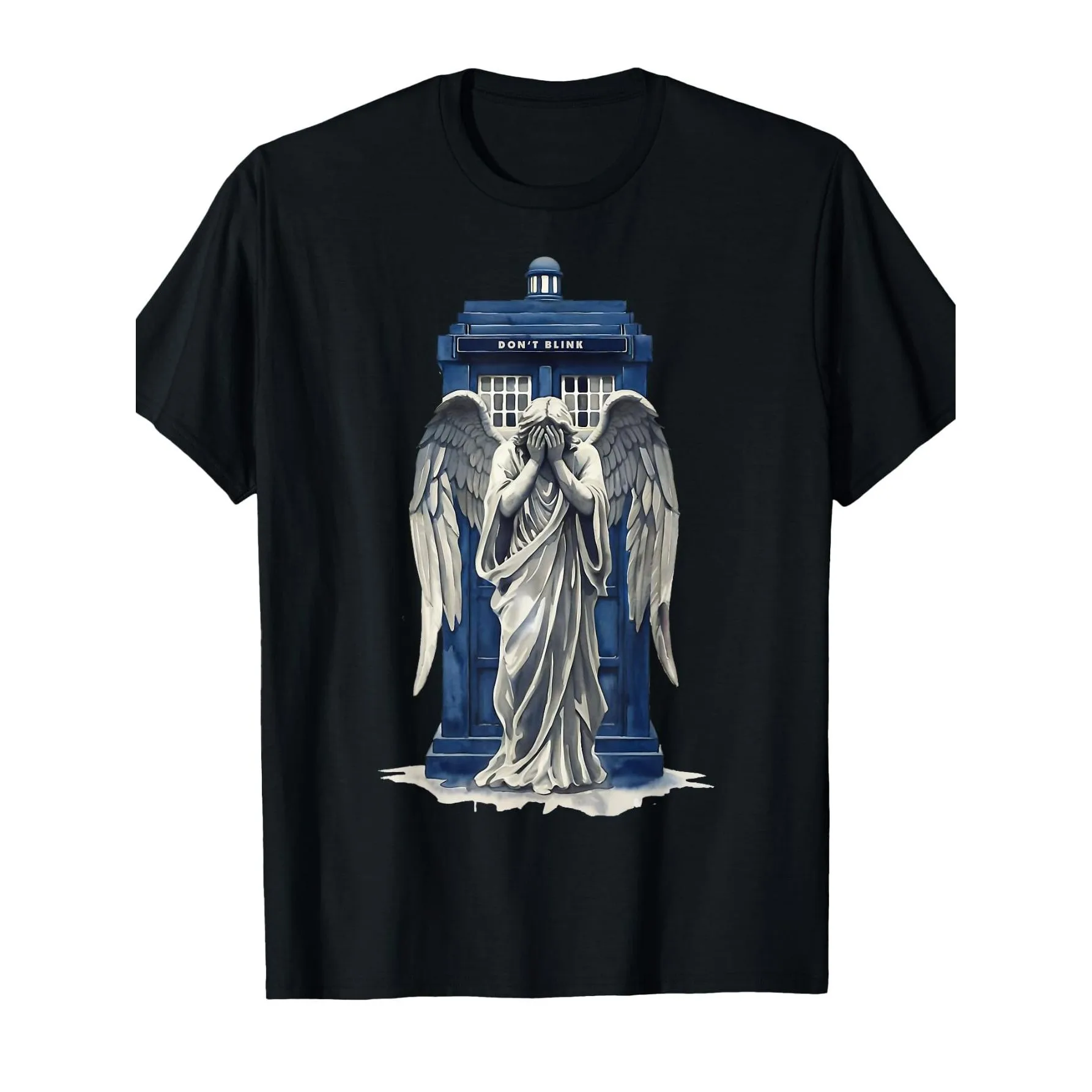 Weeping Angel with Blue Police Box 1- Fan Fun T-Shirt