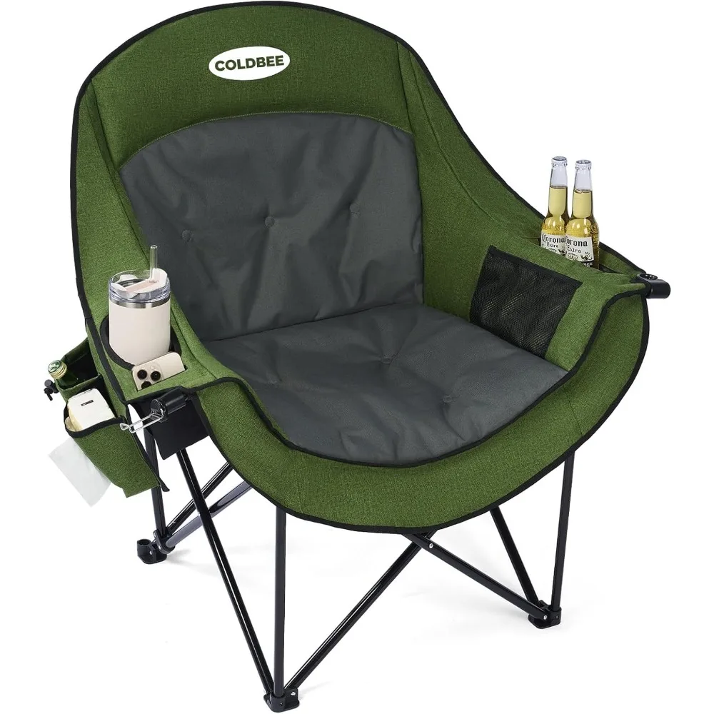 Heavy Duty Padded Folding Chairs for Adults with Cup Holders & Cooler Bag, Ideal for Outdoors