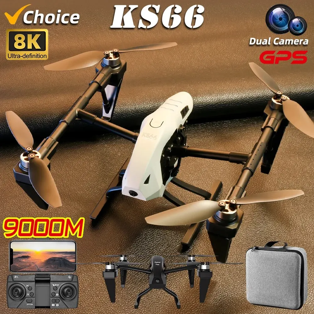 Nowy KS66 4K Drone 8K Profesjonalny HD Podwójny aparat GPS 5G WIFI FPV Lokalizacja przepływu optycznego Silnik bezszczotkowy RC Quadcopter 9000M