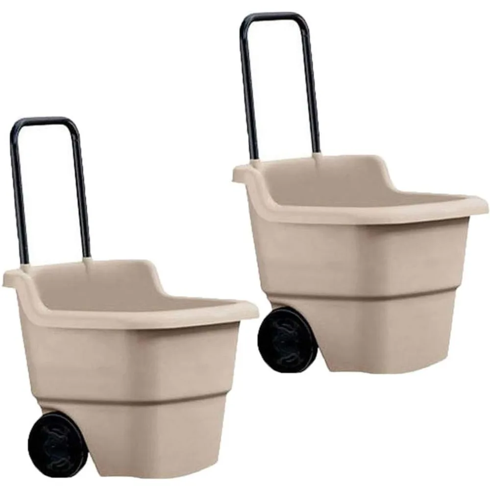 

15 gallon poly multipurpose rolling lawn and garden cart, taupe (2 pack)