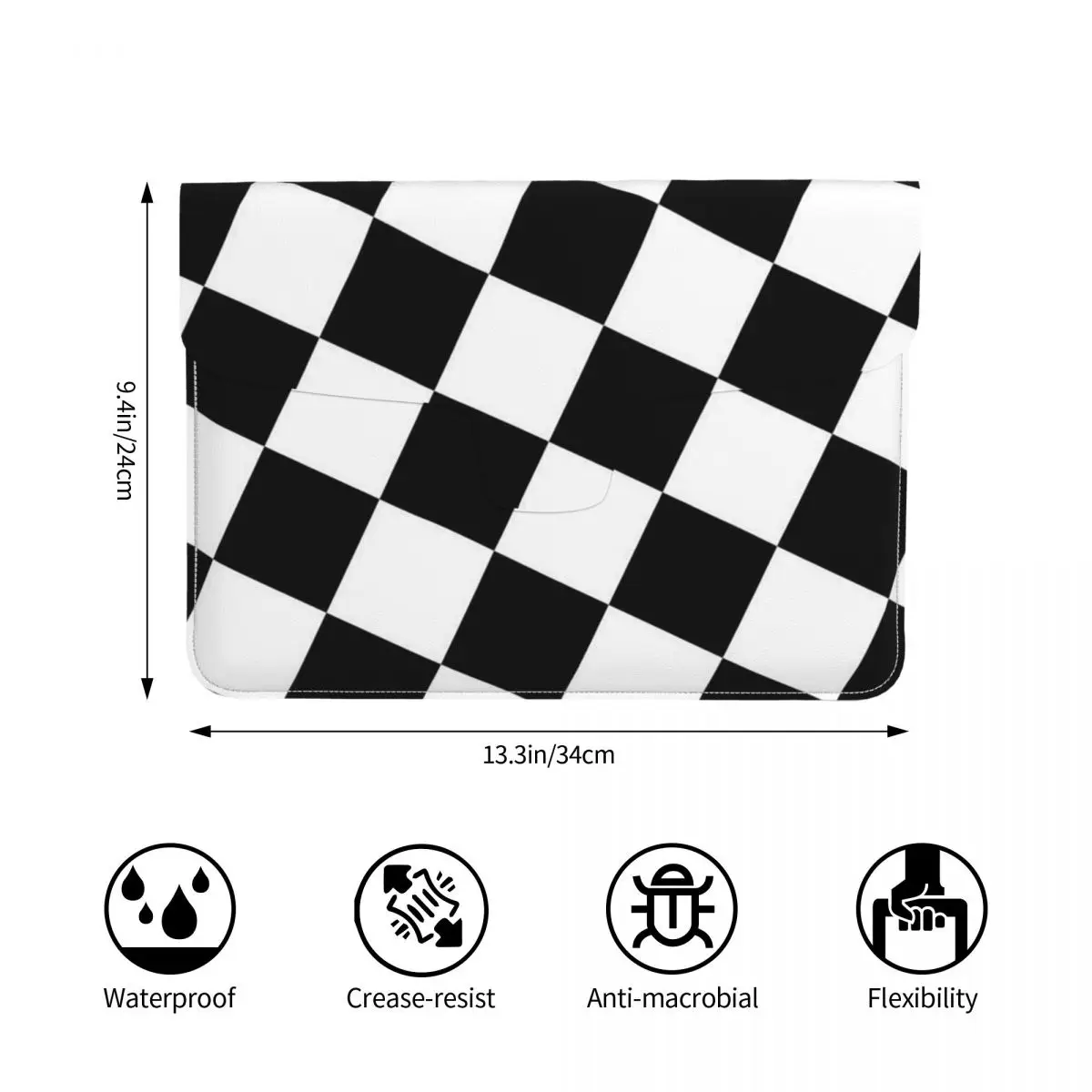 Checkered Squares Printing PU Leather Horizontal Laptop Sleeve Shockproof Soft Lining Notebook Case 13 Inch
