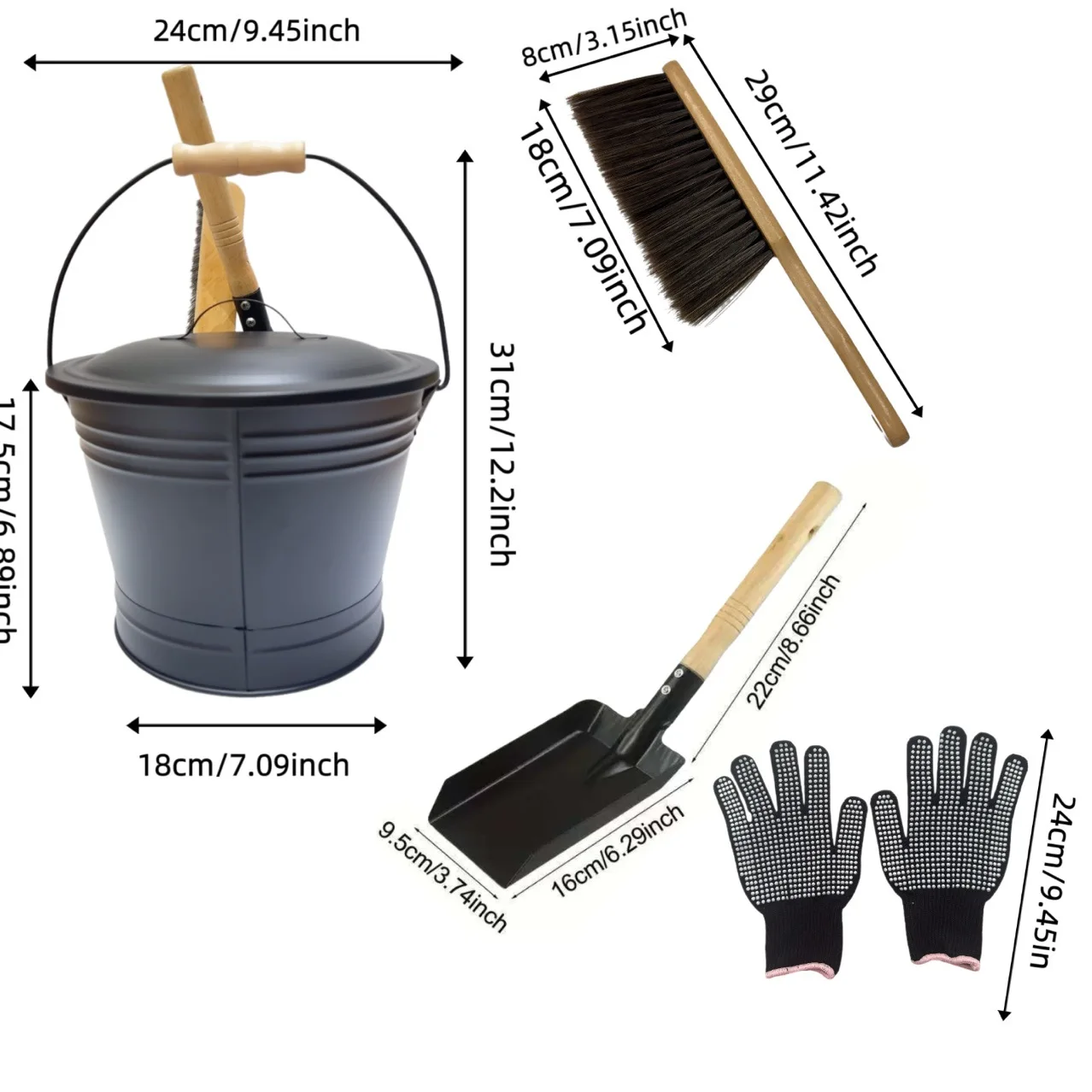 Fireplace Shovel Ash Bucket 4-piece Set Ash Thickened Gloves Fireplace Tools Set
