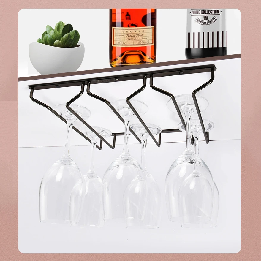 Black Metal Wine Glasses Holder Wall Mount for Kitchen Bar Wine Glass Hanger Cup Rack Stemware Hanging Cupboard Organizier