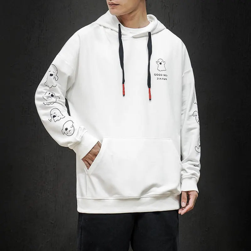 Hot 2022 Autumn Large Loose Hooded Man Fashion Ghost Printed Student Loose Sports Sweater Halloween Coat Hoodies for Men