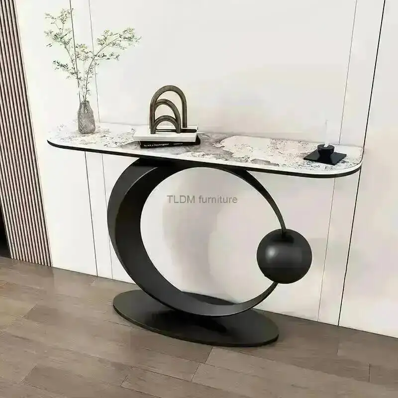 Slate Light Luxury Console Italian Tables Living Room Porch Tables Modern Entry Door Porch Cabinet Semi-circle Console Table