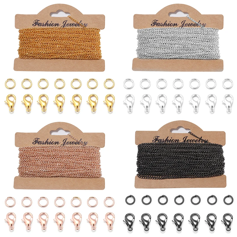 3 mt/satz Schwanz Extender Kette Link Ketten Mit Jump Ringe Karabiner Schmuck Machen Set Halskette Ketten DIY Halskette Materialien – Detail 1