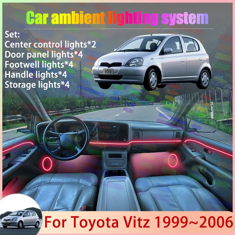 

For Toyota Vitz XP10 Yaris Echo MK1 1th 1999~2006 2/18 in 1 Car Atmosphere Light Lamp RGB Shade Ensemble Streamer Atmosphere Set