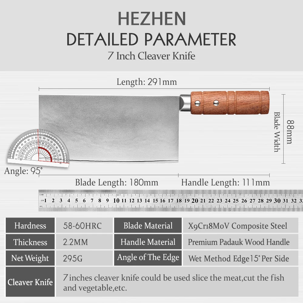 HEZHEN 7 Inches Slicing Knife Stainless Steel 3 Layer Composite Steel Professional Kitchen Knife For Meat Japanese Cook Knives