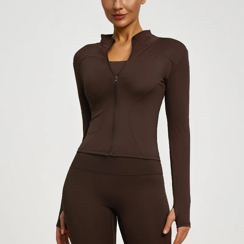 Slim Zipper Jacket Sports Jacket Women's Long Sleeved Tight Fitting Jacket Running Fitness Yoga Suit Top Peach Yoga Coat
