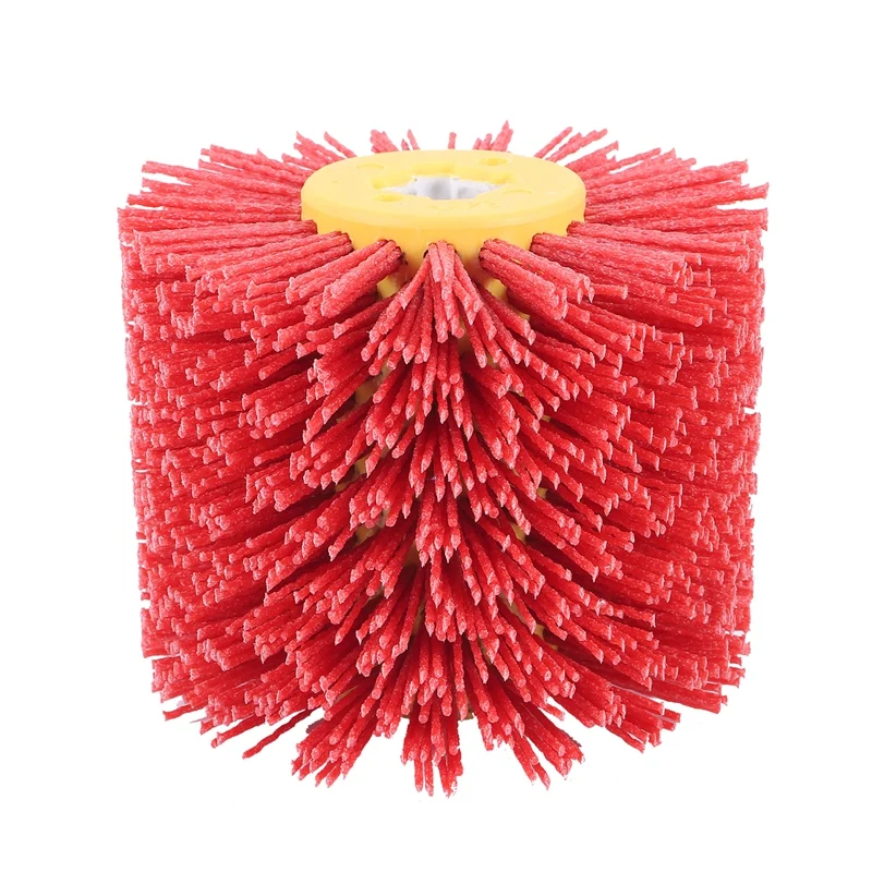 Red Abrasive Wire Drum Brushes Deburring Polishing Buffing Wheel for Furniture Wood Angle Grinder Adapter