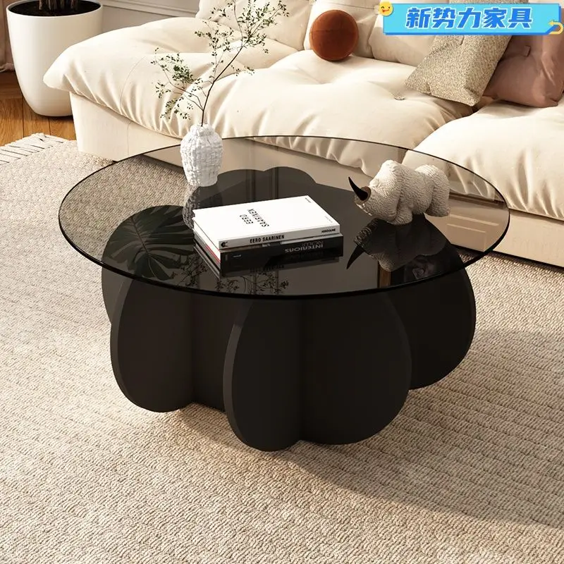 Glass light luxury modern coffee table living room home small apartment circular balcony table minimalist diameter 70 and 80cm