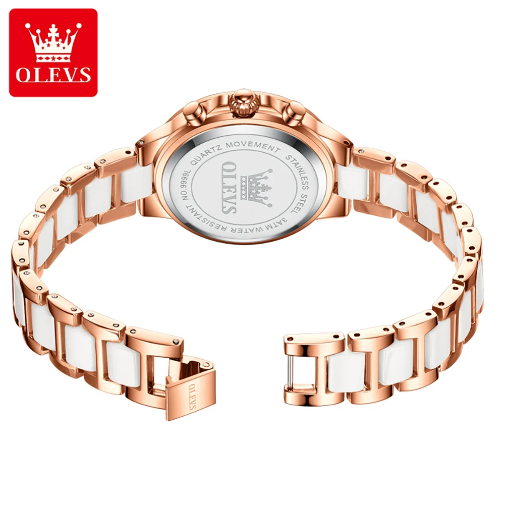 OLEVS-reloj de cuarzo de lujo para mujer, pulsera de cerámica con fecha luminosa, resistente al agua, elegante, 2024