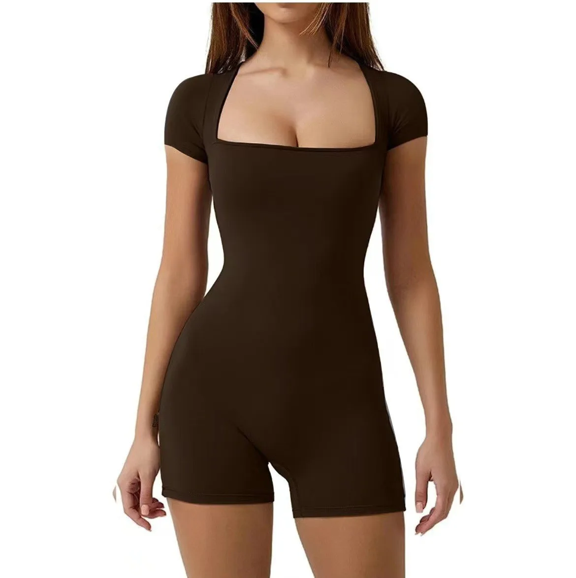 Plausuits Women 2025 Jumpsuit Summer Sexy New Square Collar short-sleeved Yoga Leisure Sports Waist women's Jumpsuits TXGL517
