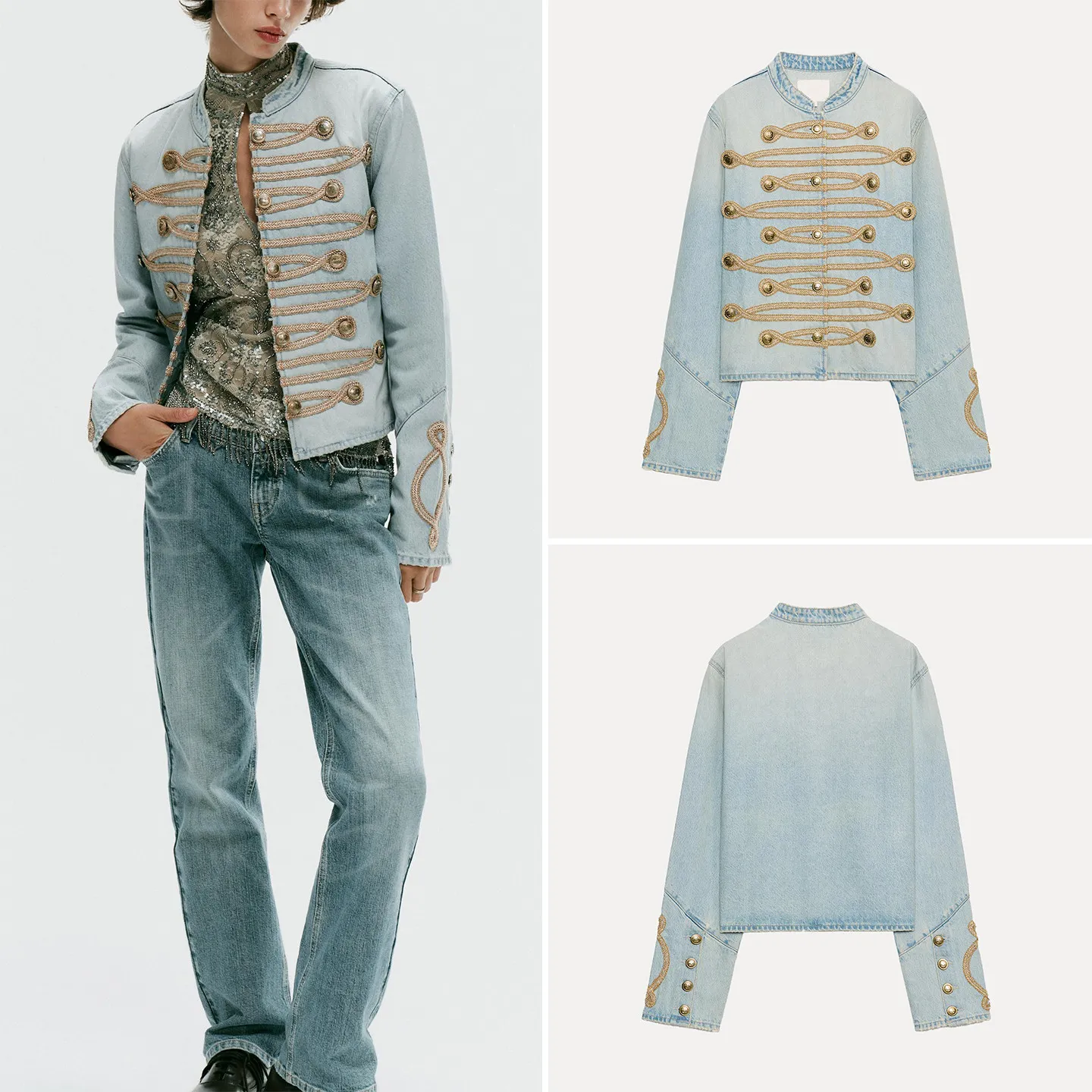 Fashionable Long Sleeve Stand Collar Button Decorated Denim Jacket Women's Autumn Wear ZADATA Standard Fit Decorative Outerwear