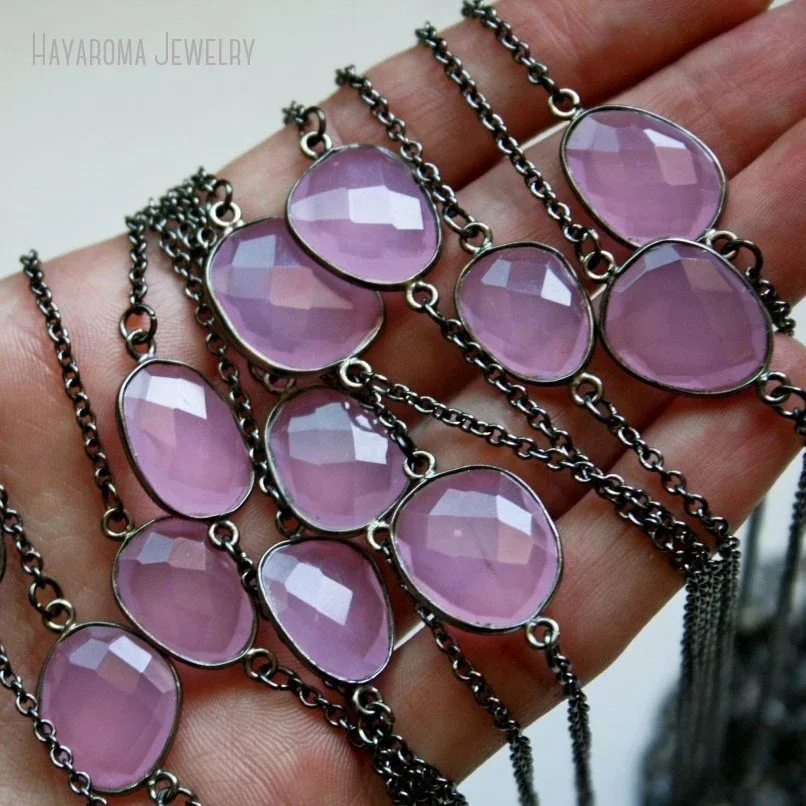 10Pcs Rose Quartz Gunblack Stainless Steel Chain Necklace Pink Crystal Layer Necklace Choker Witch Boho Goth Arcane Y2k Jewelry