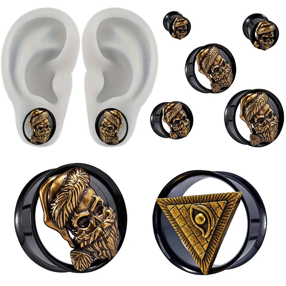 Santa Claus Ear Gauges Ear Tunnel Plugs Expanders Stainles Steel Evil Eye Double Flared  Earrings Plugs Piercing Body Jewelry