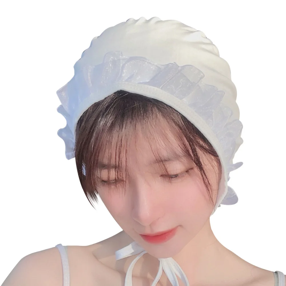 Lady Swimming Cap Lace Waterproof Head Ear Protector Adjustable Bathing Cap Water Sports Long Hair Turban Women Swim Pool Hat