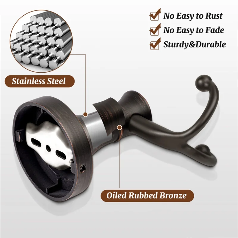 PORK-Bronze Towel Hooks, Bathroom Robe Hook Oil Rubbed, Heavy Duty Double Towel Hooks Bath Farmhouse Coat Clothes Hook