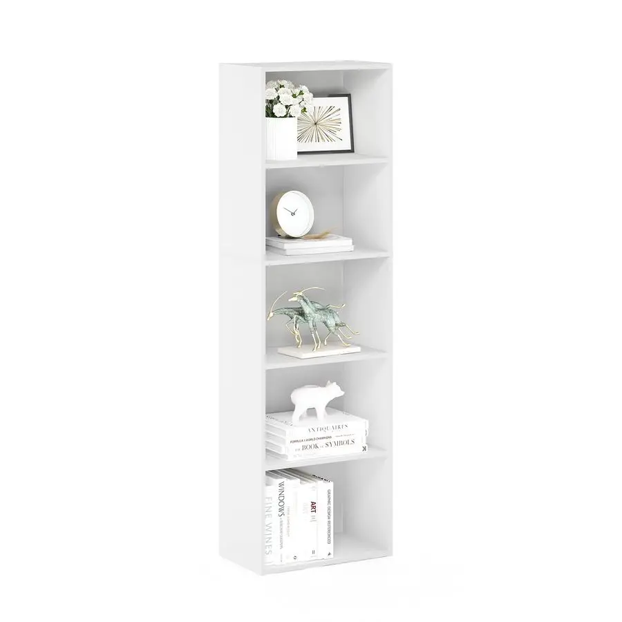 

LUDER Book Shelf, 5Cube Bookshelf, Bookcase with Open Shelf, 9.4 x 15.8 x 52, for Living Room, Bedroom, Home Office, White