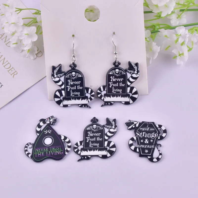 10pcs Halloween Black Snake Grave Acrylic Charms for Earring Necklace Jewelry DIY Making