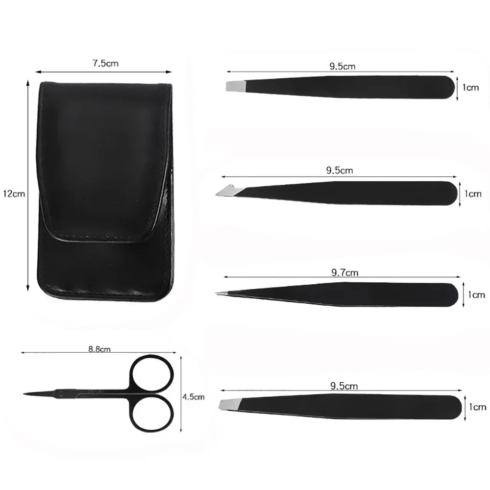 Eyebrow Pliers Set Professional Stainless Steel Eyelash Extension Tweezers Black Case Scissors Makeup Tools Makeup Tools