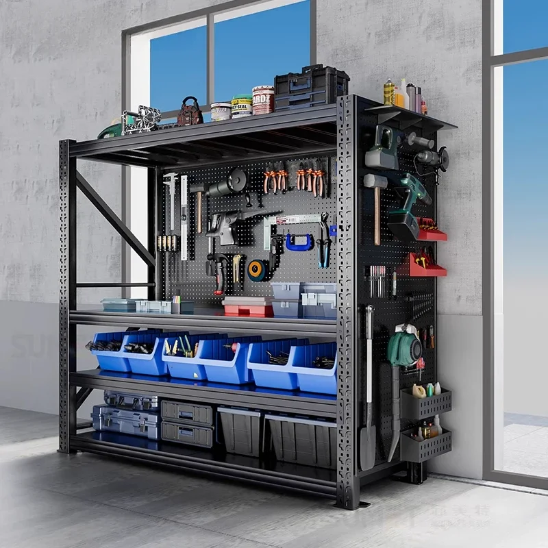 

Heavy-duty shelves, warehouse shelves, multi-layer storage racks with hole plates, side tools for storage