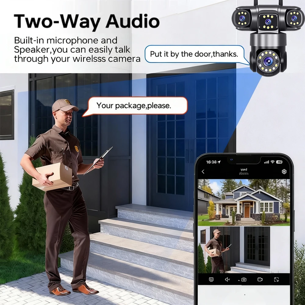 20MP HD Home Security Outdoor WiFi Camera 4 Lens 4 Screen 360° 16X Zoom CCTV Wireless Surveillance PTZ Cam Security Protection