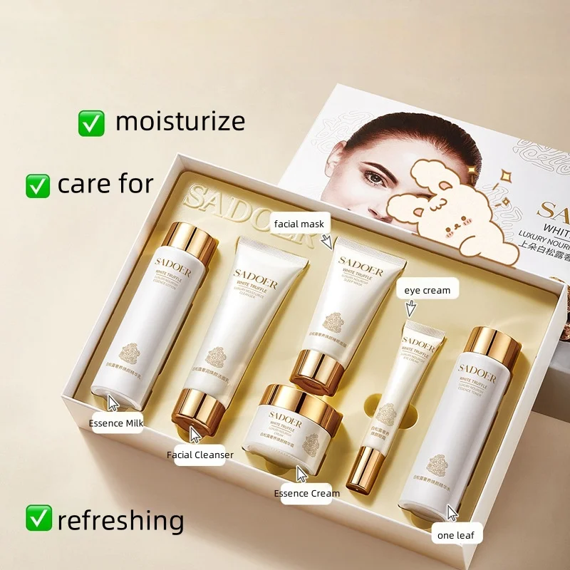 Set de Seis Piezas de Esencia para el Cuidado de la Piel con Trufa Blanca, Rico en Extracto de Centella Asiática, Niacinamida y Otros Ingredientes Beneficiosos para la Piel, Combinado con Diversos Componentes Hidratantes para Reponer la Humedad de la Piel, Dejándola Hidratada, Suave y Radiante