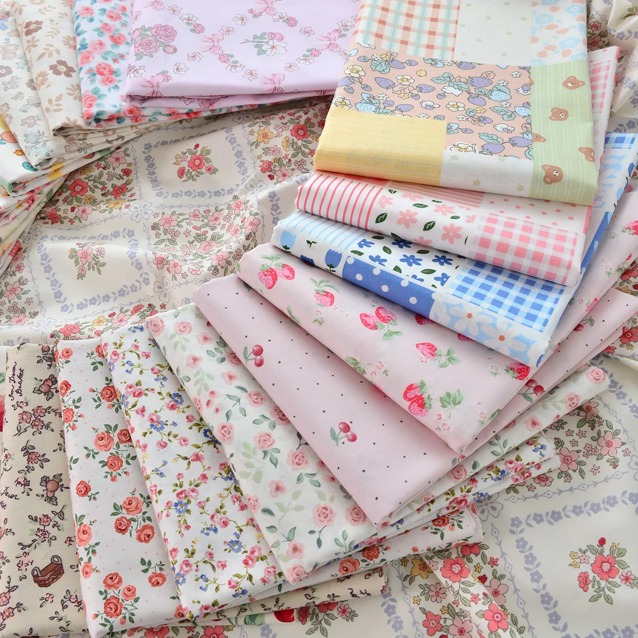 160x50cm 40s New Cotton Twill Fresh Fabric with Country Style Floral Print for Handmade Clothing and Bedding Sewing Cloth