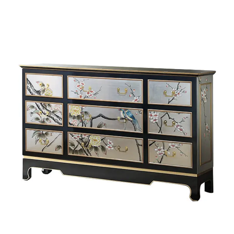 

New Chinese nine-chest cabinet European-style entrance cabinet Silver foil bedroom locker Classical