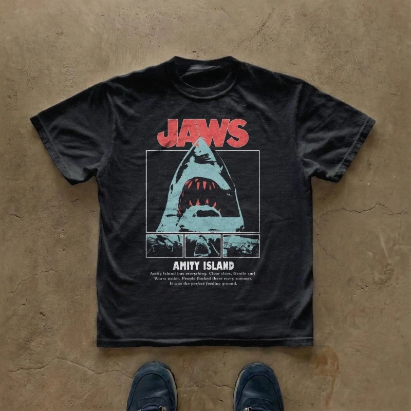 Jaws Graphic T-Shirt Vintage Shark Movie Tee Vintage Tee Short Sleeve Men's T-shirts for Summer Unisex All-Season