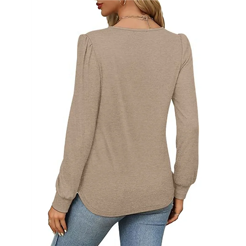 

FX-Women's Puff Long Sleeve Tunic Tops Pleated Crew Neck Blouses Dressy Casual Loose Fit Winter And Spring Shirts