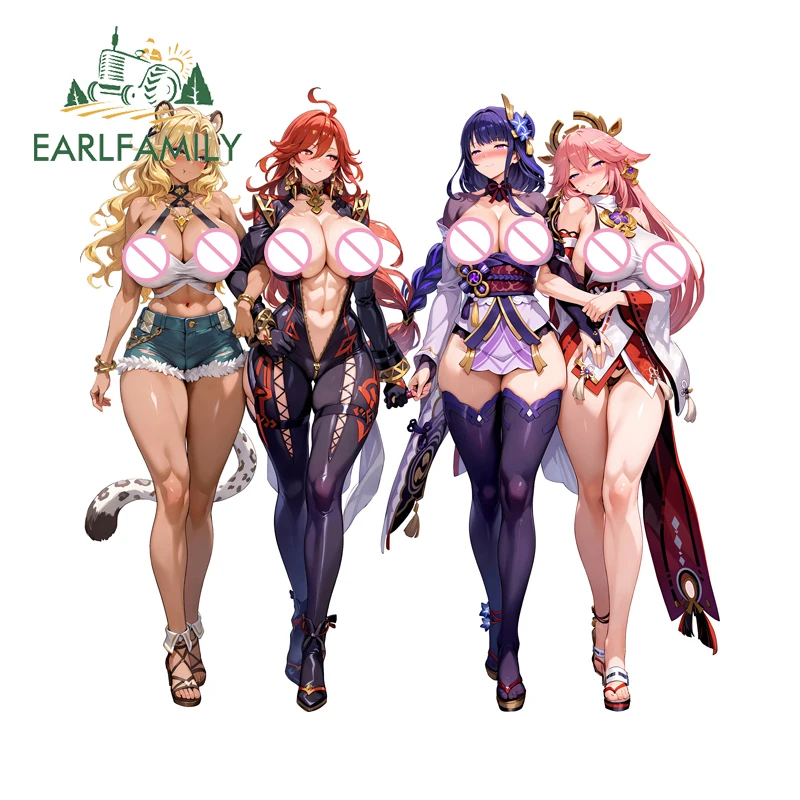 

EARLFAMILY Genshin Impact Sexy Girls Car Stickers Anime Big Breast Vinyl Windows Caravan Decal Desktop Car Door Protector Decals
