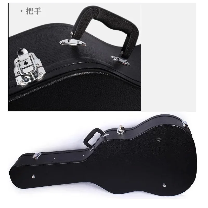 41-Inch black PVC acoustic guitar case, suitable for 41-inch 40-inch acoustic guitar with velvet inner lining