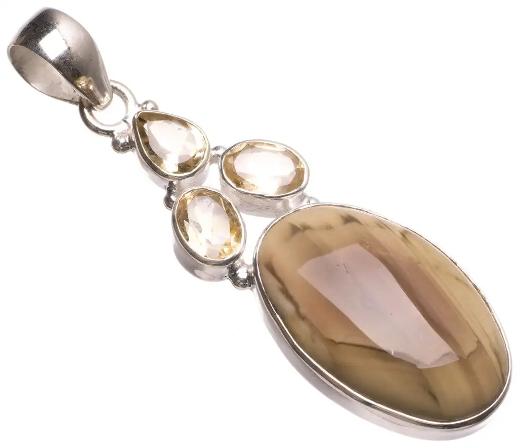 

StarGems Imperial Jasper and Citrine Handmade Vintage 925 Sterling Silver Pendant 2" T1025