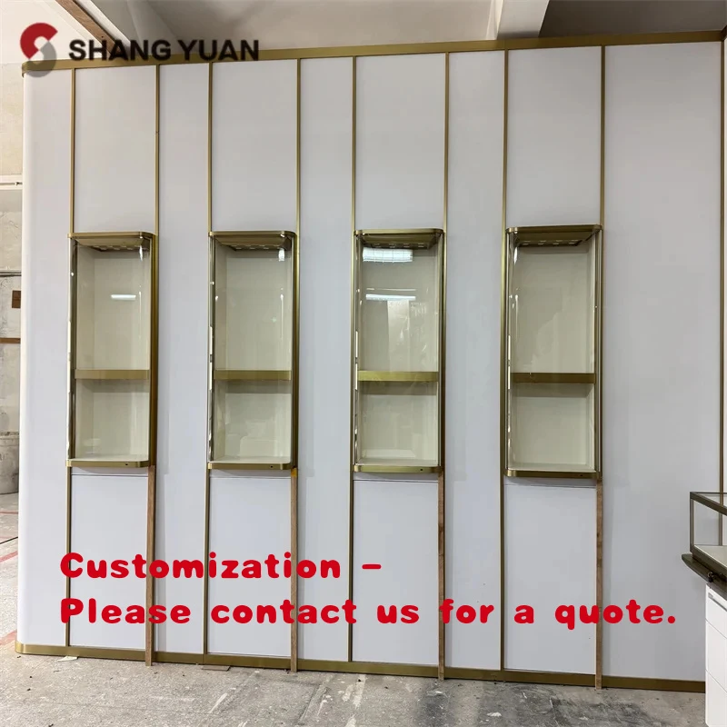 

custom.Modern Wall-mounted Jewelry Display Showcase Gold Hanging Jewellery Display Cabinet Jewelry Shop