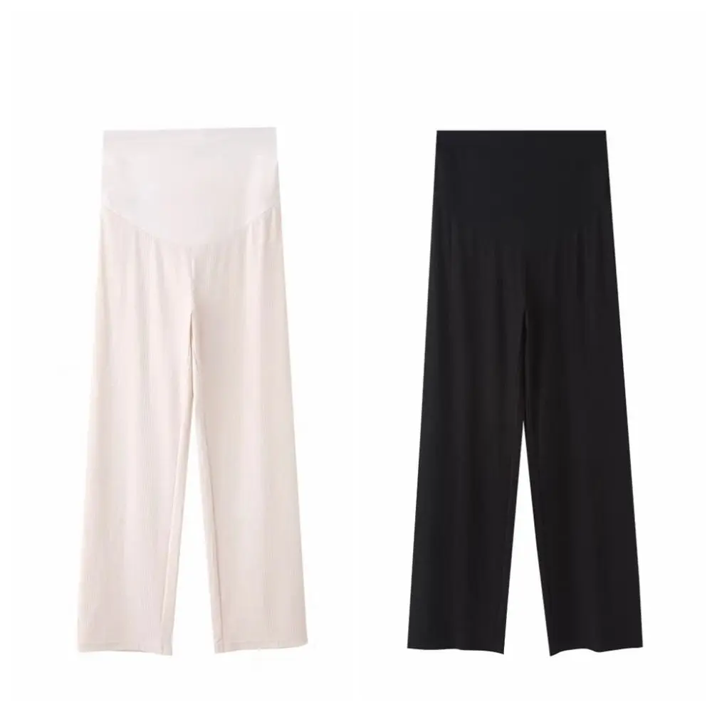 Pantalones sueltos de pierna recta, pantalones informales de cintura alta con sensación caída, pantalones de entrenamiento para embarazadas, pantalones de pierna ancha de seda helada para mujer